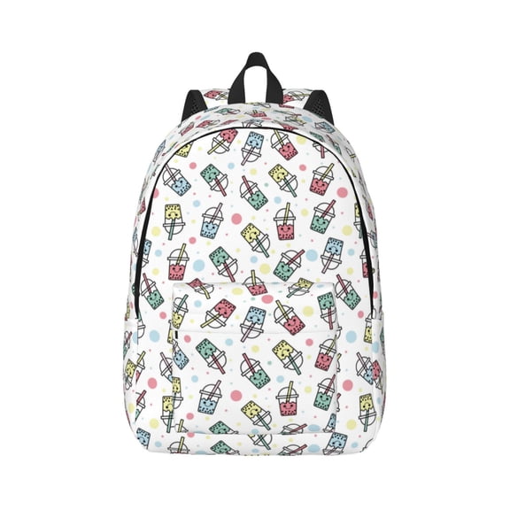 Rateoe Boba Milk Tea Pattern Canvas College Laptop Backpack,Travel Daypack,Durable Rucksack Travel Notebook Bag School Backpack Book Bag for Men Women-Small