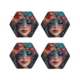 thumbnail image 1 of Rateoe Bohemian Colorful Flower Woman Drawing Drink Coasters Set of 4 Leather Coasters Spill Protection for Table Desk,Durable and Non Slip Leather Coaster ,4 Inches Drink Mats-Hexagon, 1 of 6