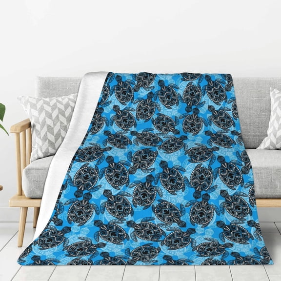 Rateoe Bohemian Sea Turtle Pattern Flannel Throw Blanket, Ultra-soft Blanket for Bed, Couch, Car, Hypoallergenic Anti-pilling blanket-40"x30"(Vertical)