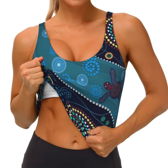 Rateoe Bohemian Turtle Print Womens' Sports Bras Scoop Neck Sports Vest- Padded U Back Seamless High Impact Support