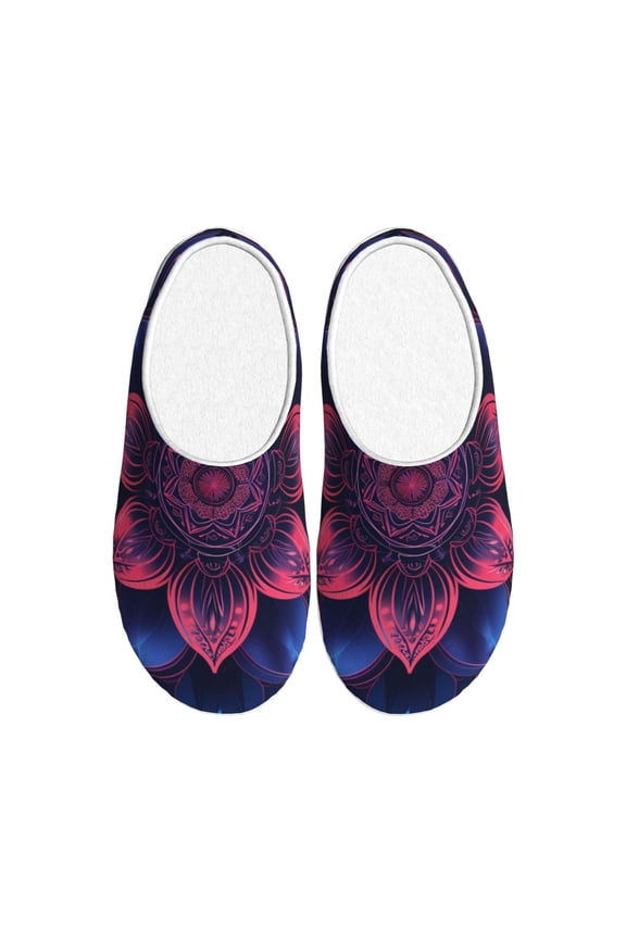 Bohemian Vintage Pattern Print Women's Men's Cotton Knit Slippers Lightweight Memory Foam Indoor House Shoes with Anti-Skid Sole-40/41