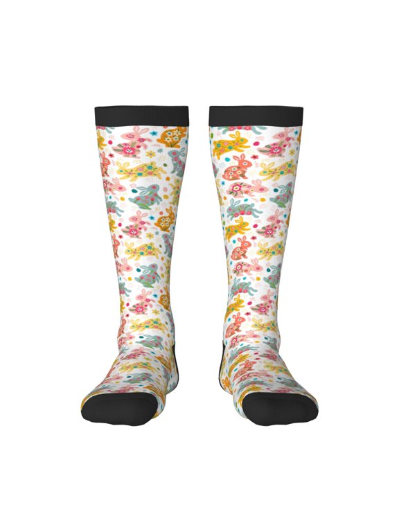 Boho Bunny Pattern Women’s Knee High Crew Socks,Trouser Socks Comfortable, Breathable, Moisture-Wicking and Soft