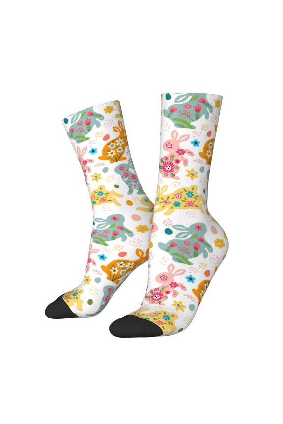 Boho Bunny for Women Casual Calf Socks - Cute Crew Socks - Thin Soft Above Ankle Socks Size 5-11