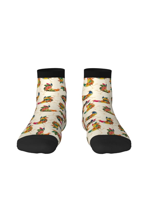 Boho Chicken Pattern Quarter Crew Socks,Toe Seamed Ankle Socks,Cotton Cushioned Breathable Athletic Crew Sports Socks