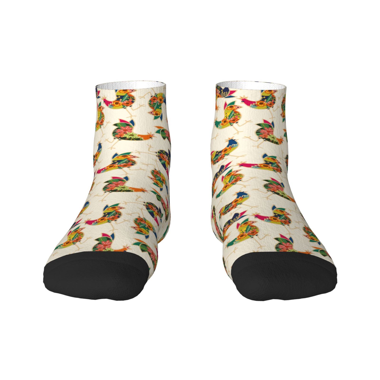 Rateoe Boho Chicken Pattern Quarter Crew Socks,Toe Seamed Ankle Socks,Cotton Cushioned Breathable Athletic Crew Sports Socks