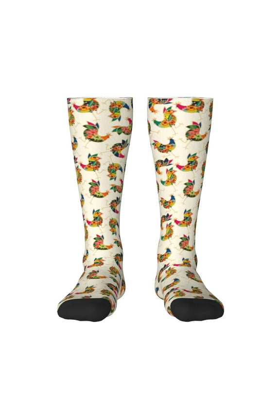 Boho Chicken Pattern Women’s Knee High Crew Socks,Trouser Socks Comfortable, Breathable, Moisture-Wicking and Soft