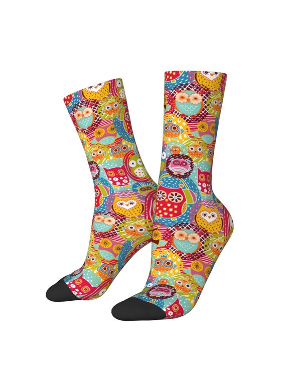 Boho Cute Owls for Women Casual Calf Socks - Cute Crew Socks - Thin Soft Above Ankle Socks Size 5-11