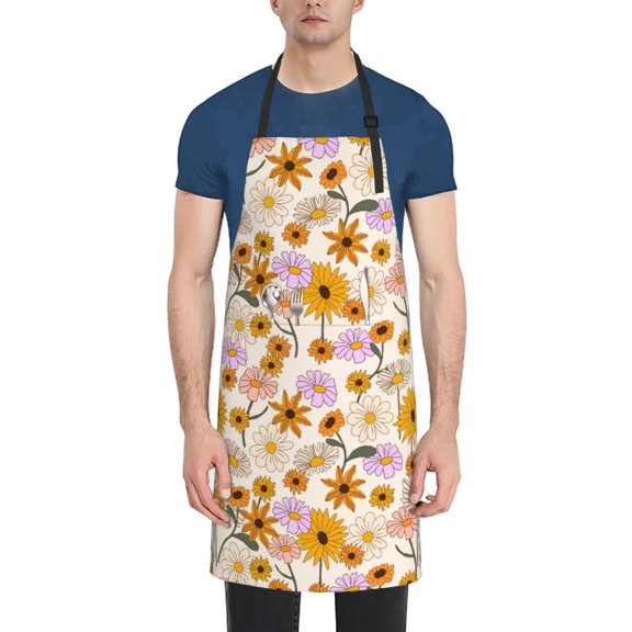 Rateoe Boho Flowers Aprons with Pocket,Men Womens Aprons Waterproof Adjustable Cooking Aprons for Kitchen Gardening and Salon