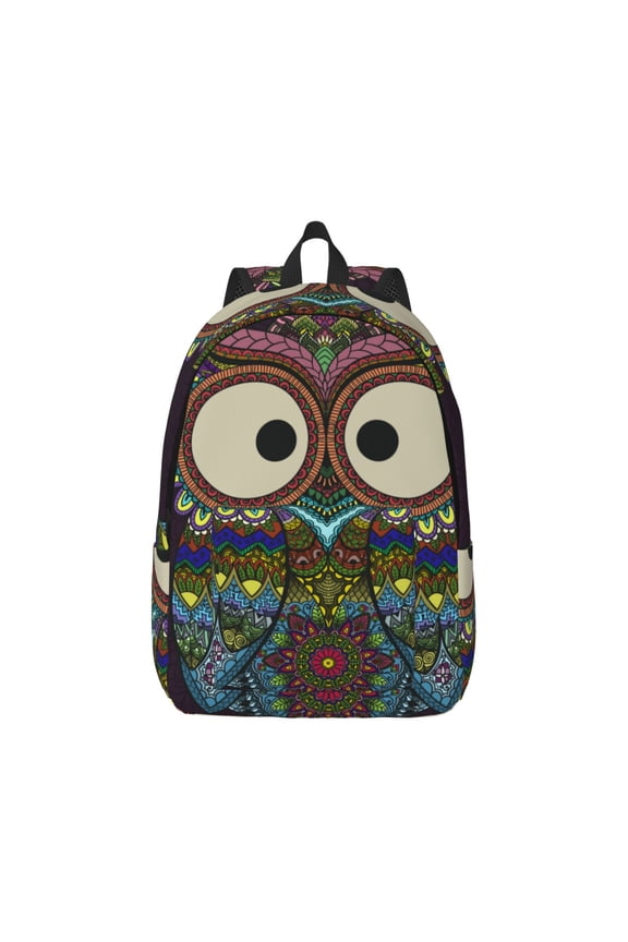 Boho Owl Pattern Canvas College Laptop Backpack,Travel Daypack,Durable Rucksack Travel Notebook Bag School Backpack Book Bag for Men Women-Medium