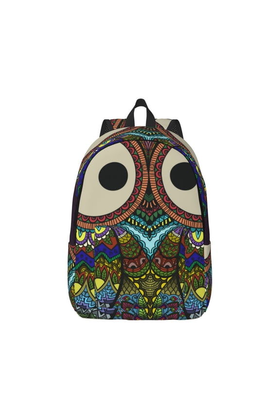 Boho Owl Pattern Canvas College Laptop Backpack,Travel Daypack,Durable Rucksack Travel Notebook Bag School Backpack Book Bag for Men Women-Small