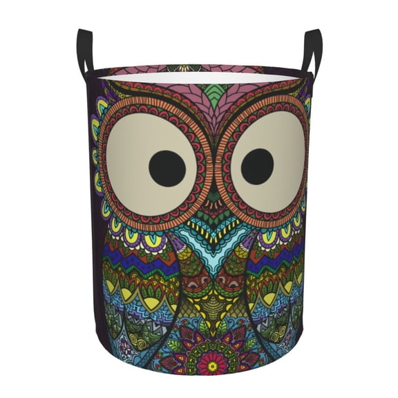 Rateoe Boho Owl Pattern Round Laundry Hamper Basket, Tall Hamper Basket for Blanket Storage, Nursery Clothes Hamper for Laundry in Bedroom and College Dorm-Small