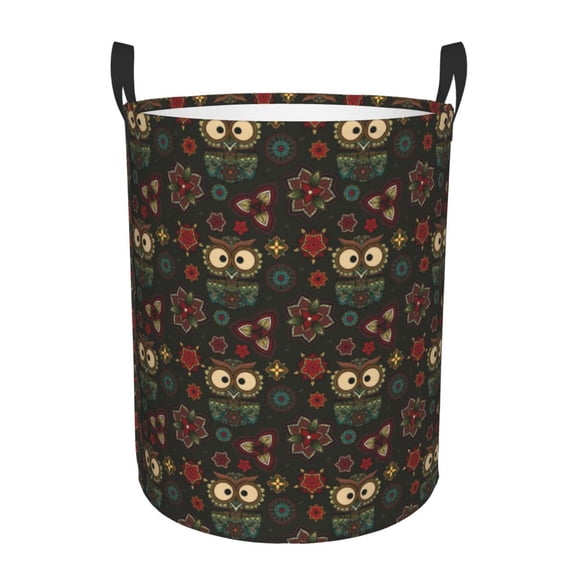 Rateoe Boho Owl Pattern Round Laundry Hamper Basket, Tall Hamper Basket for Blanket Storage, Nursery Clothes Hamper for Laundry in Bedroom and College Dorm-
