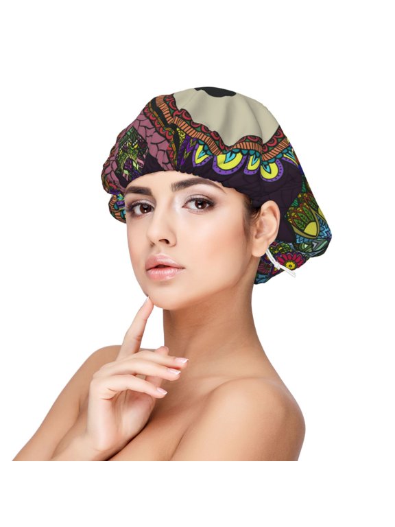 Boho Owl Pattern Silk Satin Hair Bonnet for Sleeping, Adjustable Sleep Cap Turban for Women , Curly Straight Hair Long Large Braid