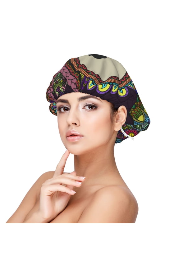 Boho Owl Pattern Silk Satin Hair Bonnet for Sleeping, Adjustable Sleep Cap Turban for Women , Curly Straight Hair Long Large Braid