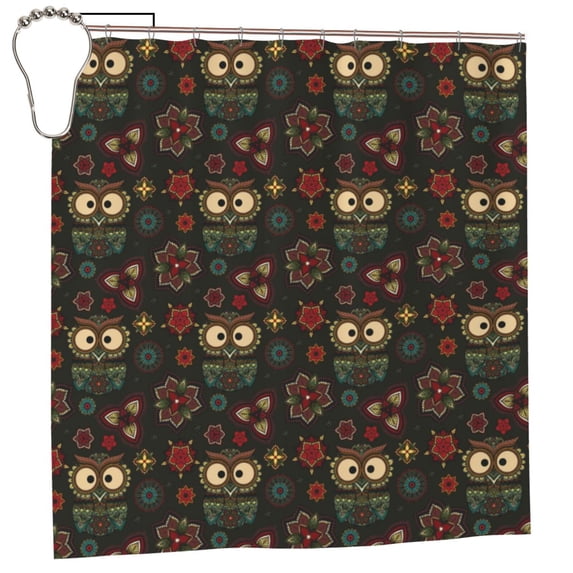 Rateoe Boho Owl Shower Curtain - Fancy Bathroom Shower Curtain Sets - Waterproof Shower Curtain with Hooks with 12 Plastic Hooks 72x72 Inches