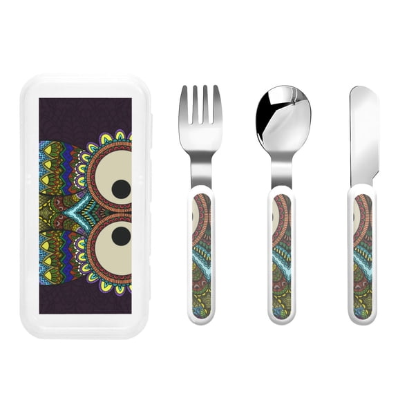 Rateoe Boho Owl for Stainless Steel Kids Silverware Set - Child and Toddler Safe Flatware - Children's Knife, Fork And Spoon Set