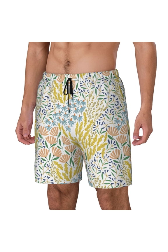 Boho Pattern Men’s Swim Shorts with Compression Liner – Double-Layered Quick-Dry Swimwear, Comfortable & Stretchy Beach Shorts-Small