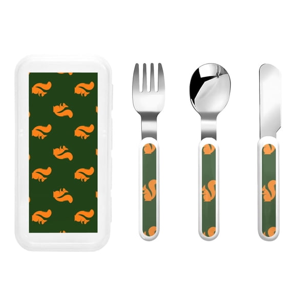 Rateoe Bold Squirrel Silhouettes for Stainless Steel Kids Silverware Set - Child and Toddler Safe Flatware - Children's Knife, Fork And Spoon Set