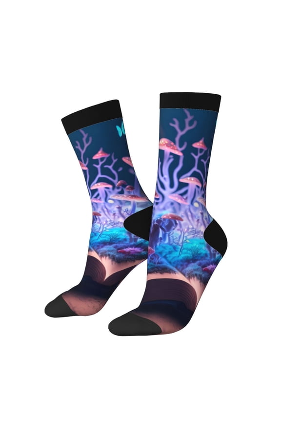 Book Glowing Mushrooms for Women Casual Calf Socks - Cute Crew Socks - Thin Soft Above Ankle Socks Size 5-11