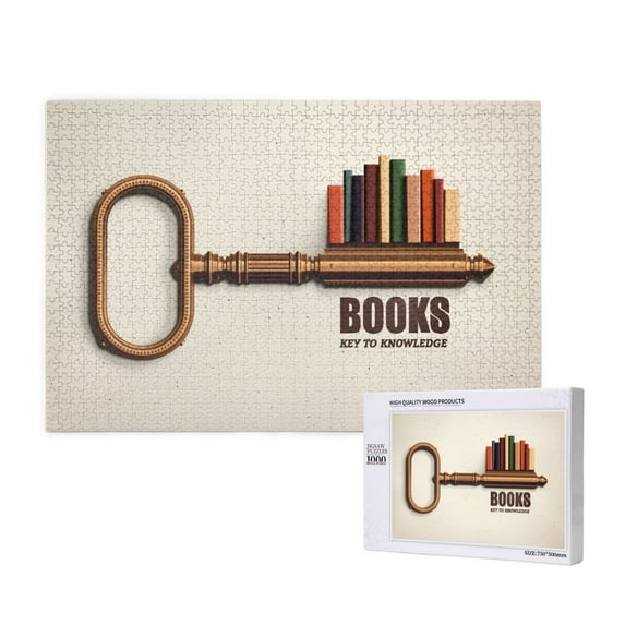 Rateoe Books Key To Knowledge Pattern Wooden Picture Puzzle ,1000 Piece Jigsaw Puzzle ,Family Fun Puzzle, Home Décor Puzzle, Gift Puzzle(Horizontal style)