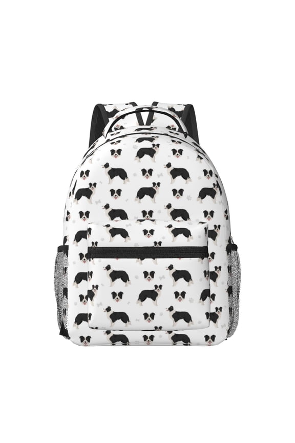 Border Collie Dog Pattern Durable Student Backpack Laptop Bag- Ergonomic Design, Waterproof Twill Fabric - Ideal for School, Travel, and Outdoor Activities
