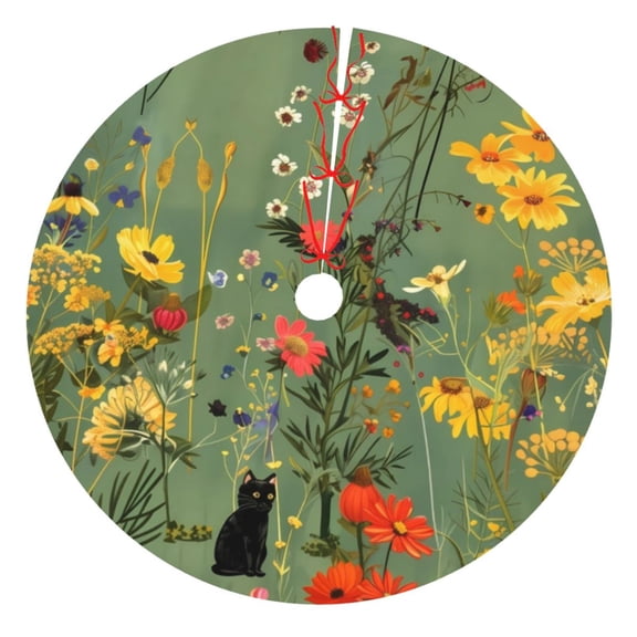 Rateoe Botanical Garden With Cats Print Christmas Tree Skirt 30" for Xmas Holiday New Year Party Circle Tree Mat Ornaments Decoration