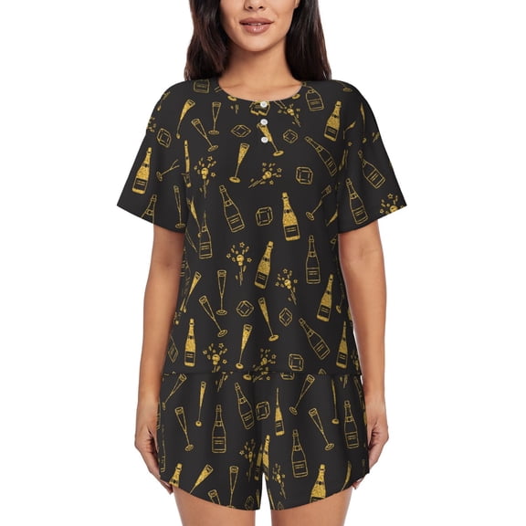 Rateoe Bottles Pattern Women's Short-Sleeved Pajama Set - 2 Piece Soft and Lightweight Sleepwear Set-Medium