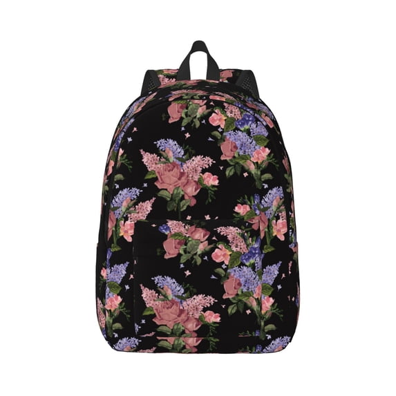 Rateoe Bouquet Pattern Canvas College Laptop Backpack,Travel Daypack,Durable Rucksack Travel Notebook Bag School Backpack Book Bag for Men Women-Small