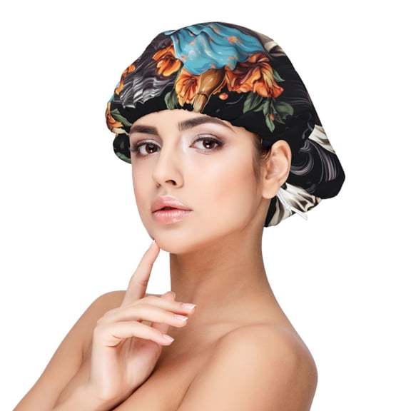 Rateoe Bow Flower Skull Pattern Silk Satin Hair Bonnet for Sleeping, Adjustable Sleep Cap Turban for Women , Curly Straight Hair Long Large Braid