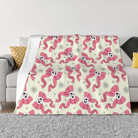 Rateoe Bow With Sugar Skull Pattern Flannel Throw Blanket, Ultra-soft Blanket for Bed, Couch, Car, Hypoallergenic Anti-pilling blanket-