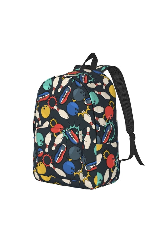 Bowling Ball Pattern Durable Canvas Backpack for Men & Women – Stylish & Lightweight – Adjustable Straps, Multiple Pockets – Fits 15-17 Inch LaptopsMedium