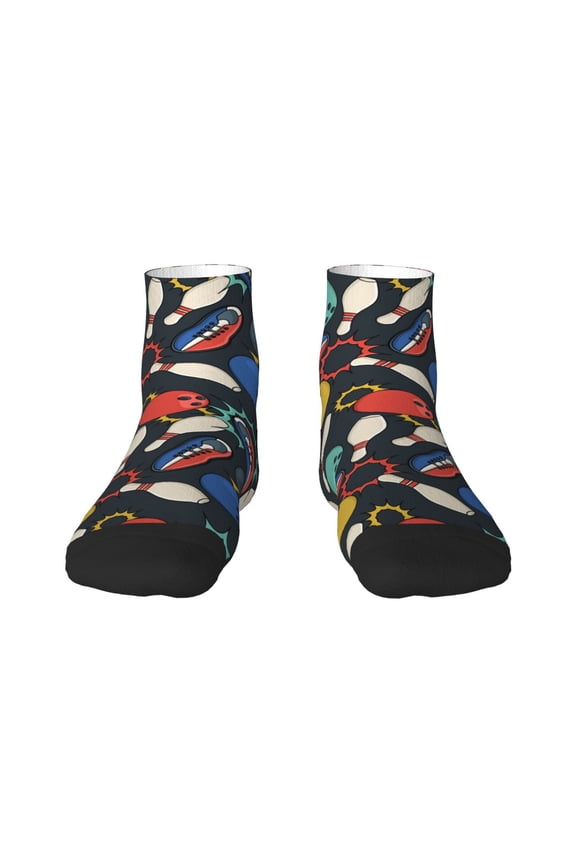 Bowling Ball Pattern Quarter Crew Socks,Toe Seamed Ankle Socks,Cotton Cushioned Breathable Athletic Crew Sports Socks