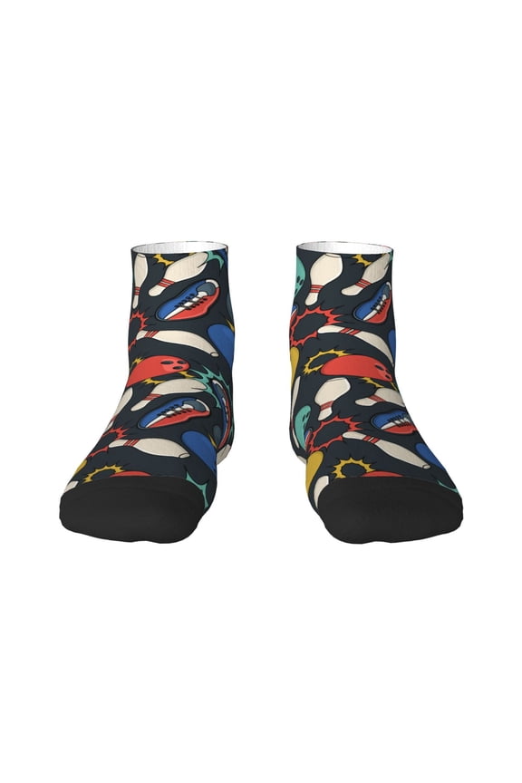Bowling Ball Pattern Quarter Crew Socks,Toe Seamed Ankle Socks,Cotton Cushioned Breathable Athletic Crew Sports Socks