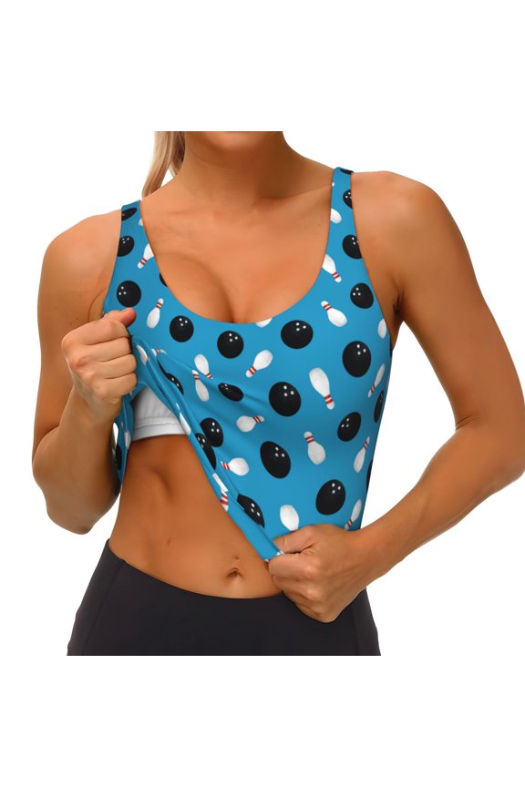 Bowling Balls Print Womens' Sports Bras Scoop Neck Sports Vest- Padded U Back Seamless High Impact Support