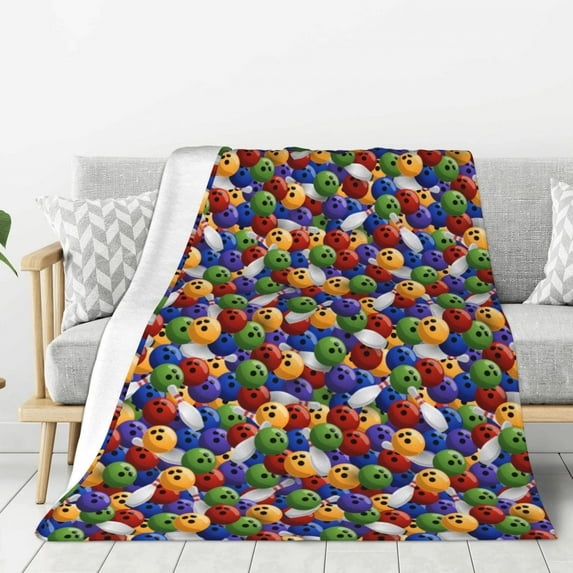 Rateoe Bowling Colorful Pattern Flannel Throw Blanket, Ultra-soft Blanket for Bed, Couch, Car, Hypoallergenic Anti-pilling blanket-50"x40"(Vertical)