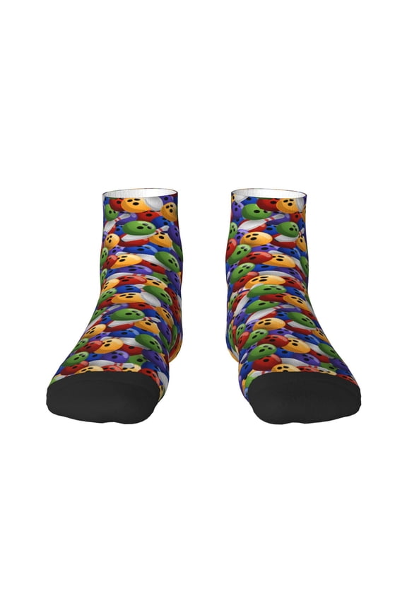 Bowling Colorful Pattern Quarter Crew Socks,Toe Seamed Ankle Socks,Cotton Cushioned Breathable Athletic Crew Sports Socks