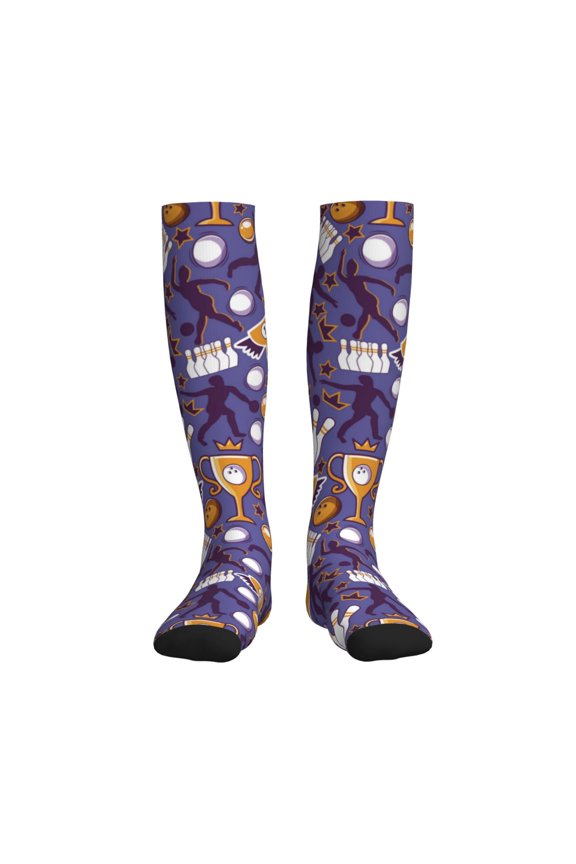 Bowling Game Compression Socks for Women and Men 20-30mmHg-Circulation Support Socks Knee High Nurse Pregnant Running Medical and Travel Athletic