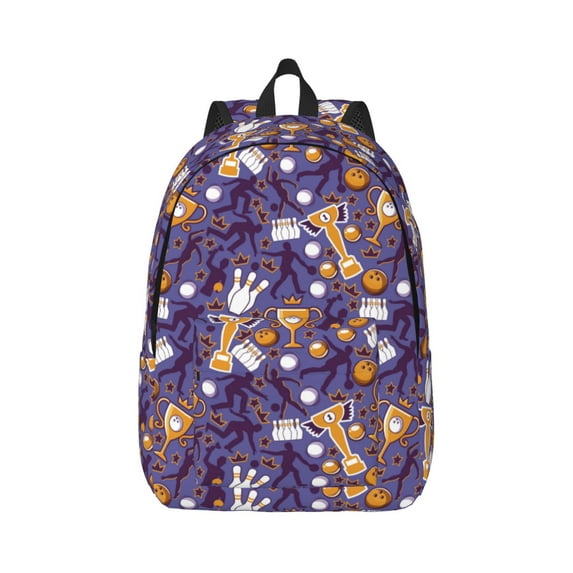 Rateoe Bowling Game Pattern Canvas College Laptop Backpack,Travel Daypack,Durable Rucksack Travel Notebook Bag School Backpack Book Bag for Men Women-Medium
