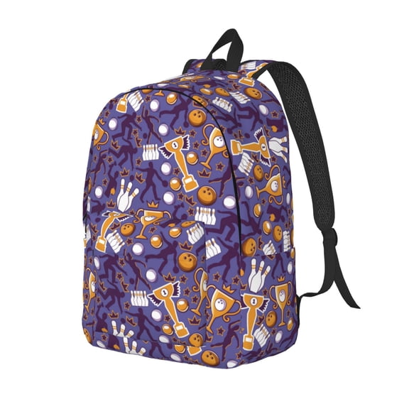 Rateoe Bowling Game Pattern Durable Canvas Backpack for Men & Women – Stylish & Lightweight – Adjustable Straps, Multiple Pockets – Fits 15-17 Inch LaptopsSmall