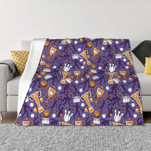 Rateoe Bowling Game Pattern Flannel Throw Blanket, Ultra-soft Blanket for Bed, Couch, Car, Hypoallergenic Anti-pilling blanket-