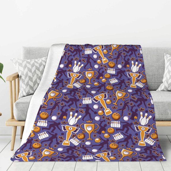 Rateoe Bowling Game Pattern Flannel Throw Blanket, Ultra-soft Blanket for Bed, Couch, Car, Hypoallergenic Anti-pilling blanket-40"x30"(Vertical)