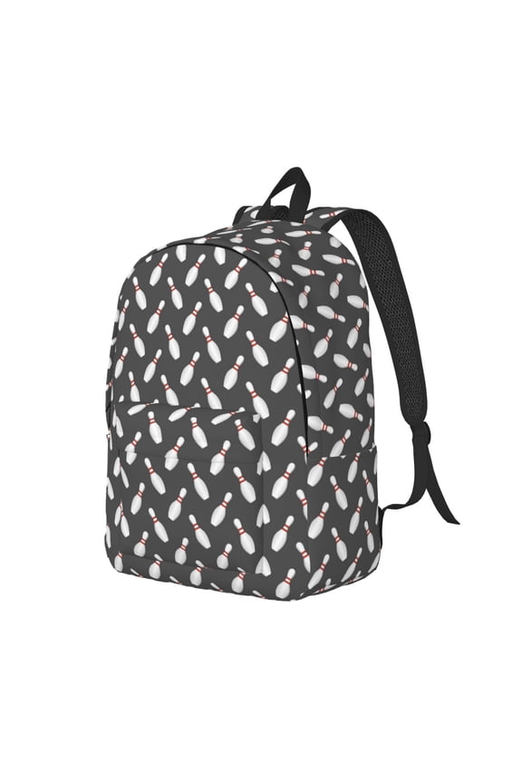 Bowling Pins Pattern Durable Canvas Backpack for Men & Women – Stylish & Lightweight – Adjustable Straps, Multiple Pockets – Fits 15-17 Inch LaptopsMedium