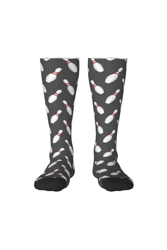 Bowling Pins Pattern Women’s Knee High Crew Socks,Trouser Socks Comfortable, Breathable, Moisture-Wicking and Soft