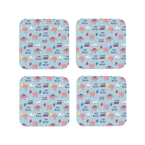 Rateoe Brain Training Drawing Drink Coasters Set of 4 Leather Coasters Spill Protection for Table Desk,Durable and Non Slip Leather Coaster ,4 Inches Drink Mats-Square