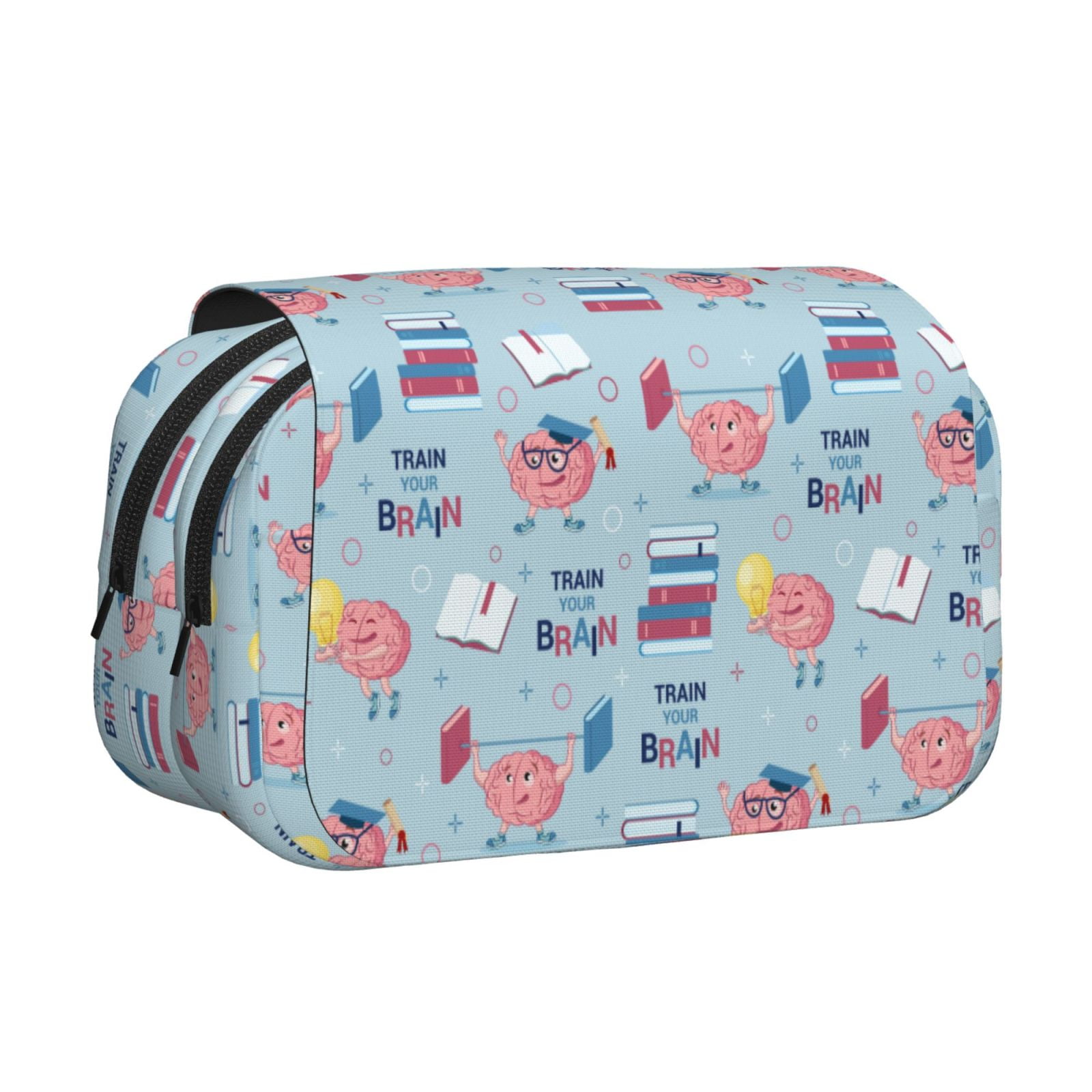 Rateoe Brain Training Pattern Double Clamshell Pen Case, Storage Organizer with Two Zipper Compartments– Holds Up to 50 Pencils & Pens