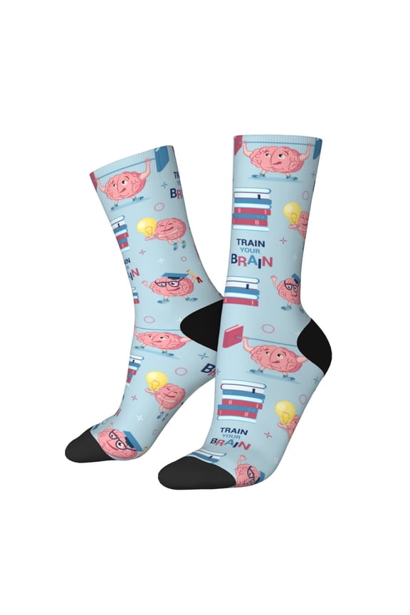Brain Training for Women Casual Calf Socks - Cute Crew Socks - Thin Soft Above Ankle Socks Size 5-11