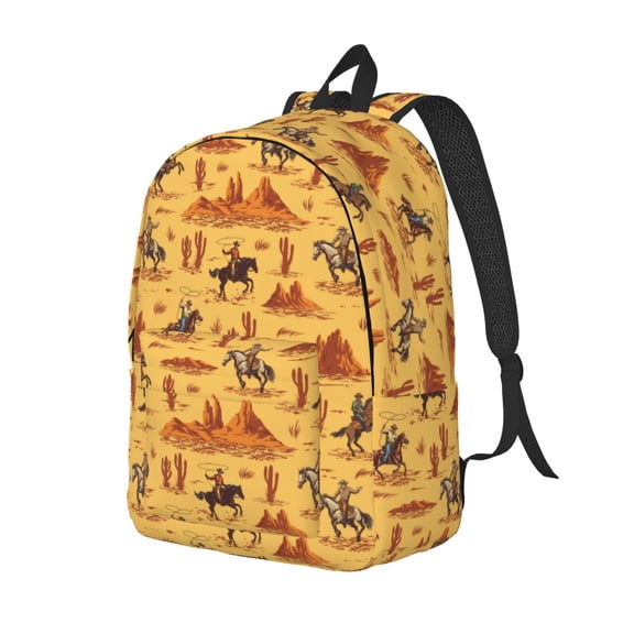 Rateoe Brave Cowboys Pattern Durable Canvas Backpack for Men & Women – Stylish & Lightweight – Adjustable Straps, Multiple Pockets – Fits 15-17 Inch LaptopsSmall