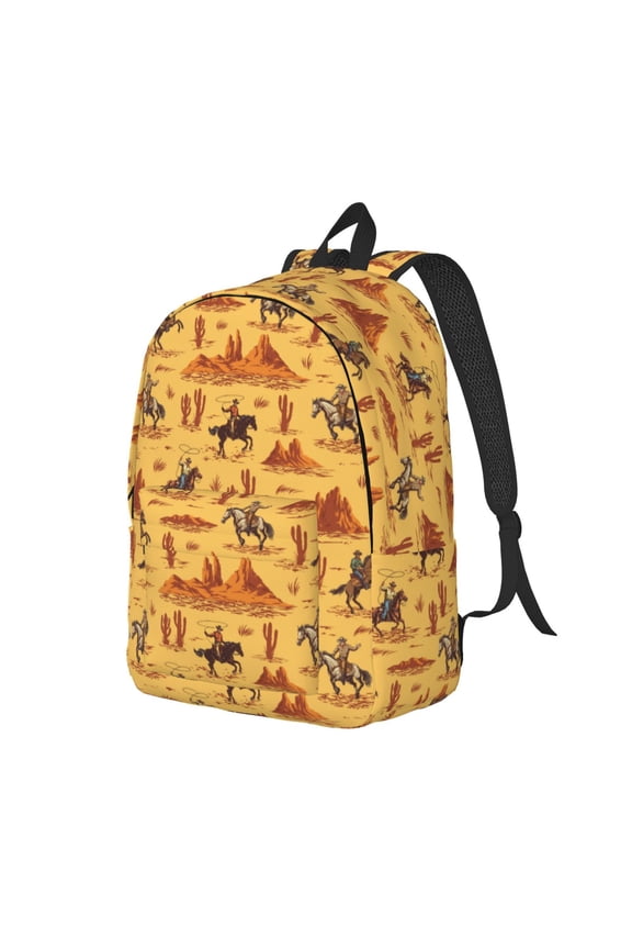 Brave Cowboys Pattern Durable Canvas Backpack for Men & Women – Stylish & Lightweight – Adjustable Straps, Multiple Pockets – Fits 15-17 Inch LaptopsSmall