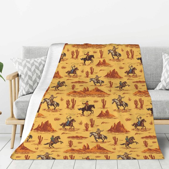 Rateoe Brave Cowboys Pattern Flannel Throw Blanket, Ultra-soft Blanket for Bed, Couch, Car, Hypoallergenic Anti-pilling blanket-40"x30"(Vertical)