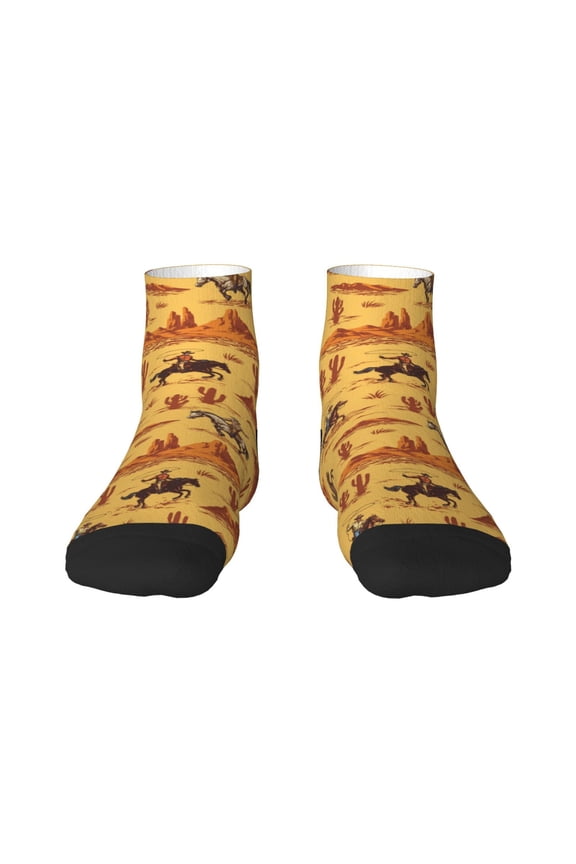 Brave Cowboys Pattern Quarter Crew Socks,Toe Seamed Ankle Socks,Cotton Cushioned Breathable Athletic Crew Sports Socks
